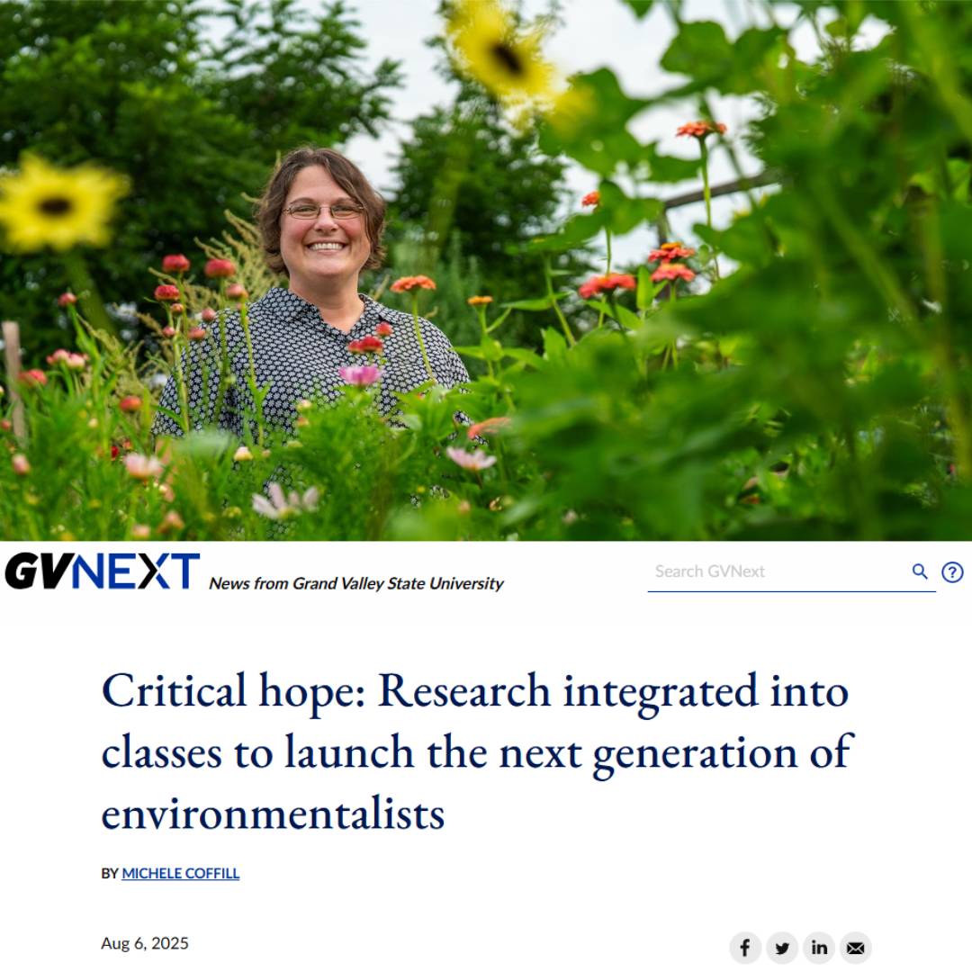 Image of Dr. Becky Williams with the GVnext article titled: Critical hope: Research integrated into classes to launch the next generation of environmentalists